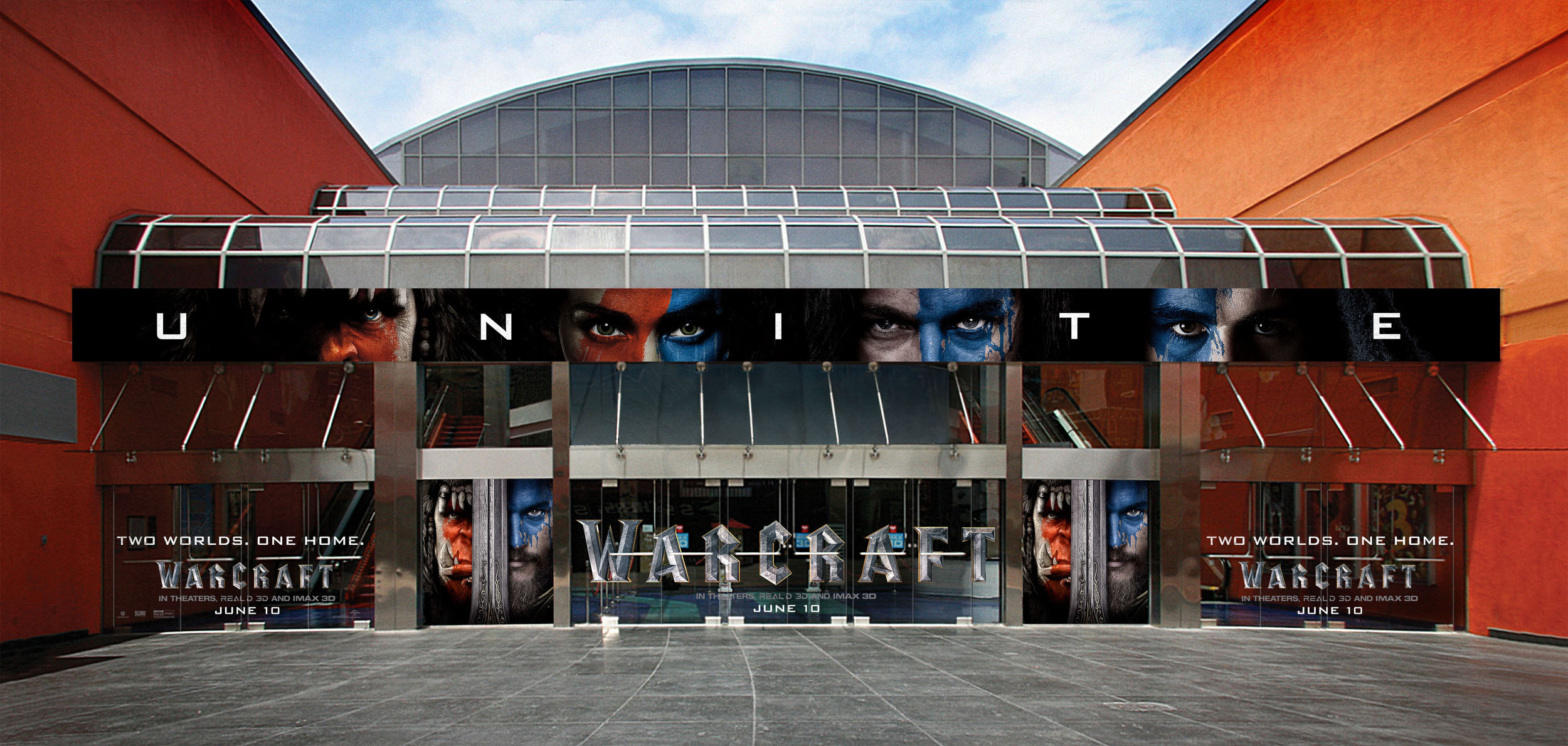 Warcraft vinyls applied to the windows of Universal CityWalk's AMC.