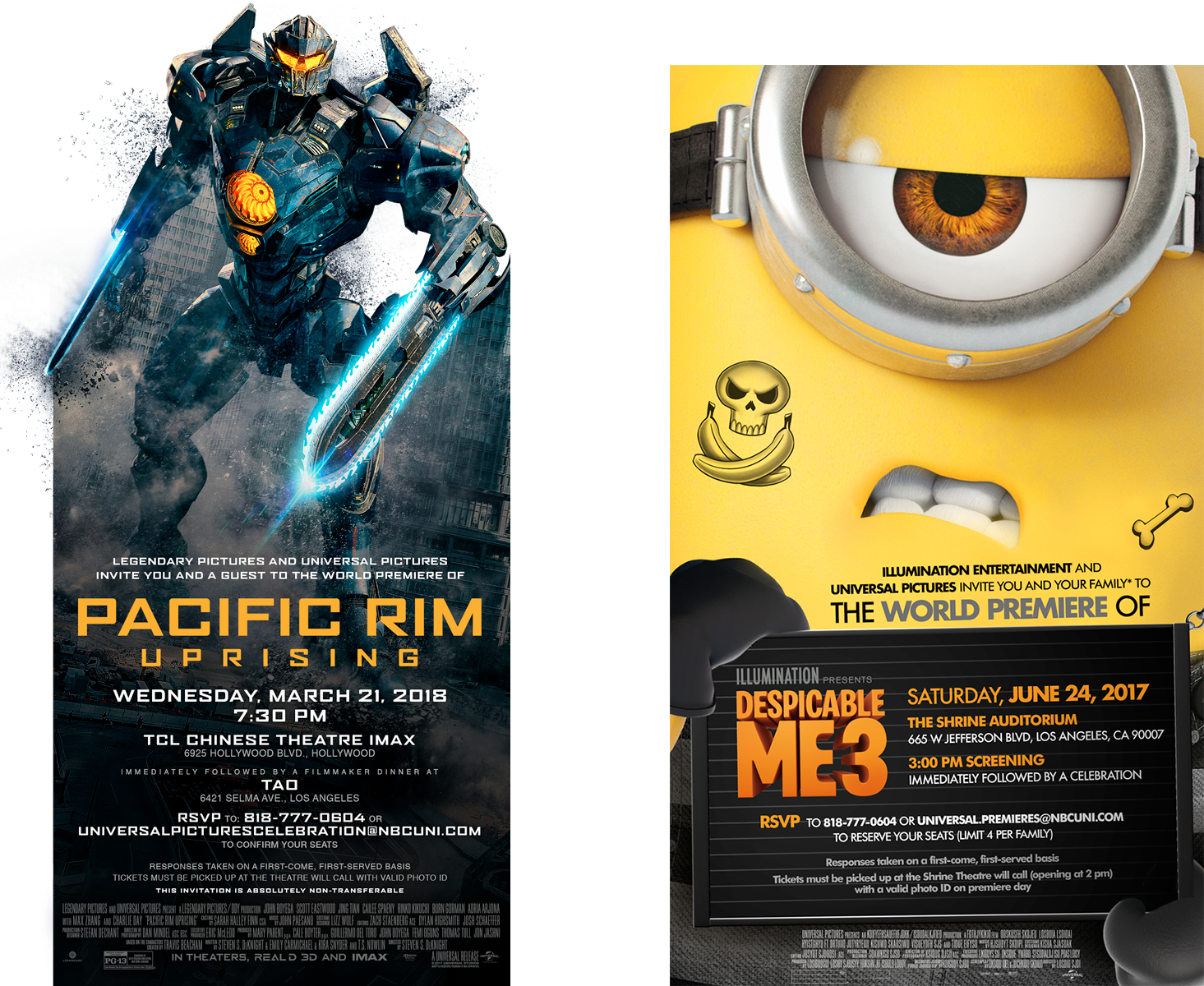 Pacific Rim 2 and Despicable Me 3 premiere evites